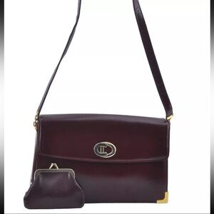 Authentic Christian Dior Bordeaux Red Shoulder Bag With Coin Pouch